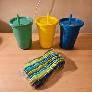 Green Grown Leak Proof Straw Cups And Silverware Set